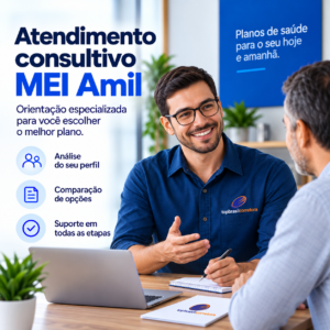 Consultor da Top Brasil orientando cliente sobre Plano de Saúde MEI Amil