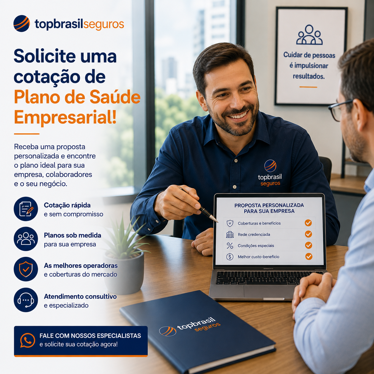 Consultor da Top Brasil conversando com responsável empresarial em ambiente profissional